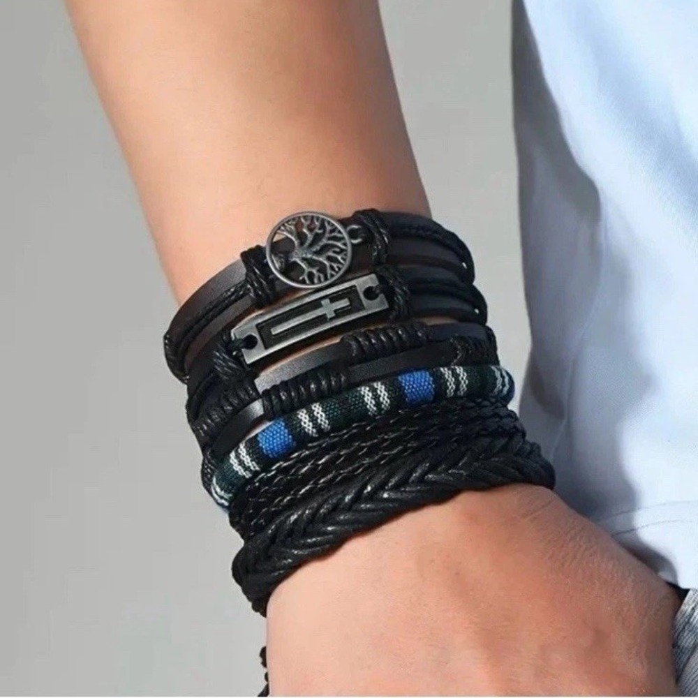 Men's Hand-woven Multi-layer Leather Set Bracelet.  All bracelets are Adjustable